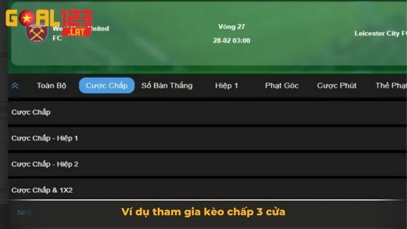 Ví dụ tham gia kèo chấp 3 cửa