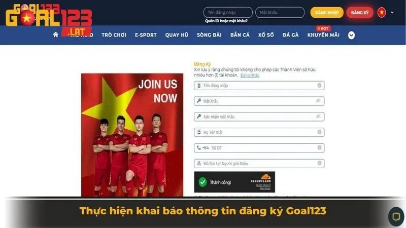 Thực hiện khai báo thông tin đăng ký Goal123